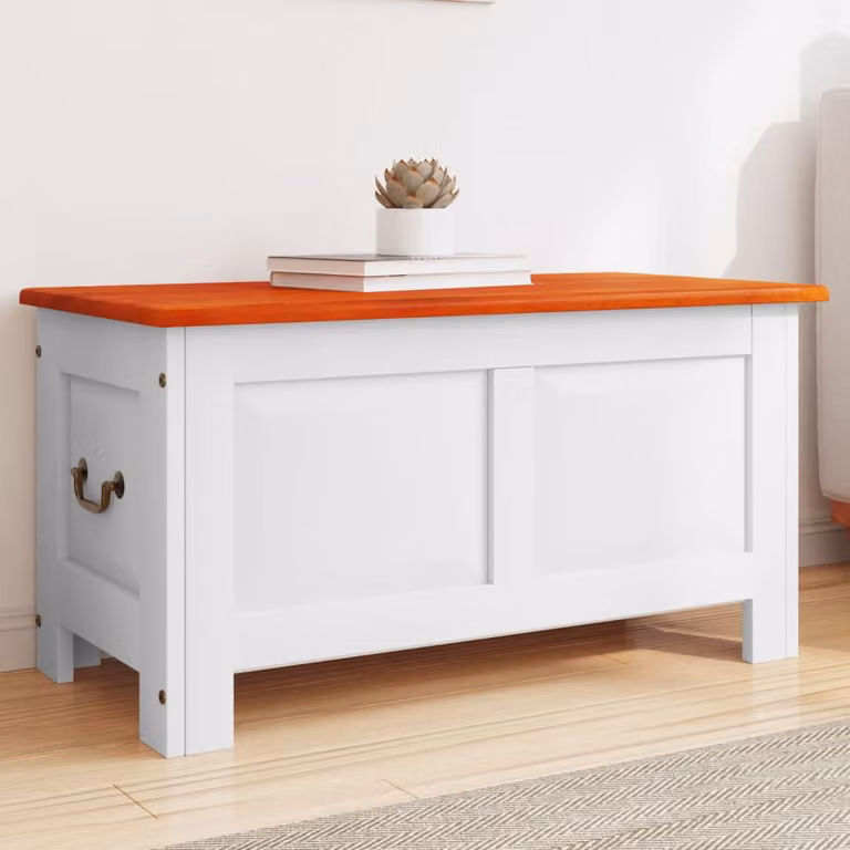 vidaXL Cassapanca con Coperchio in Legno Massello di Acacia, Colore Marrone e Bianco