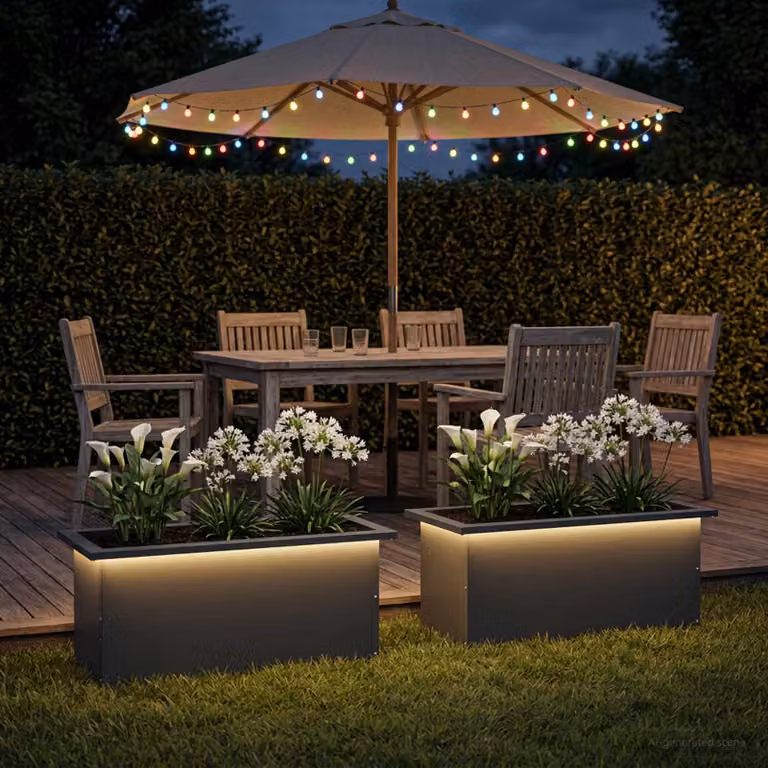 Set di 2 fioriere da giardino con LED vidaXL in acciaio, colore antracite, L: 60 cm, P: 30 cm, H: 30 cm