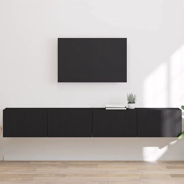 Set di 2 mobili TV da parete vidaXL in legno MDF nero opaco per soggiorno – 1