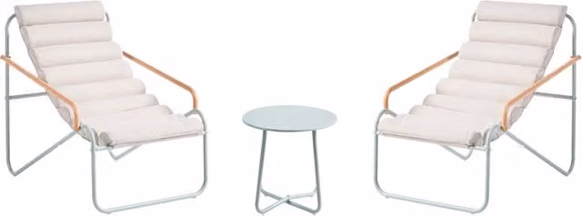 Set da salotto da esterno con struttura in acciaio verde e sedute in tessuto 2 poltrone e tavolo