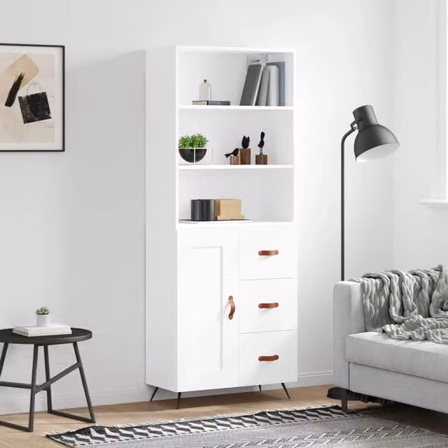 Credenza moderna bianca vidaXL in legno e metallo L: 69,5 cm, P: 34 cm, H: 180 cm – 1