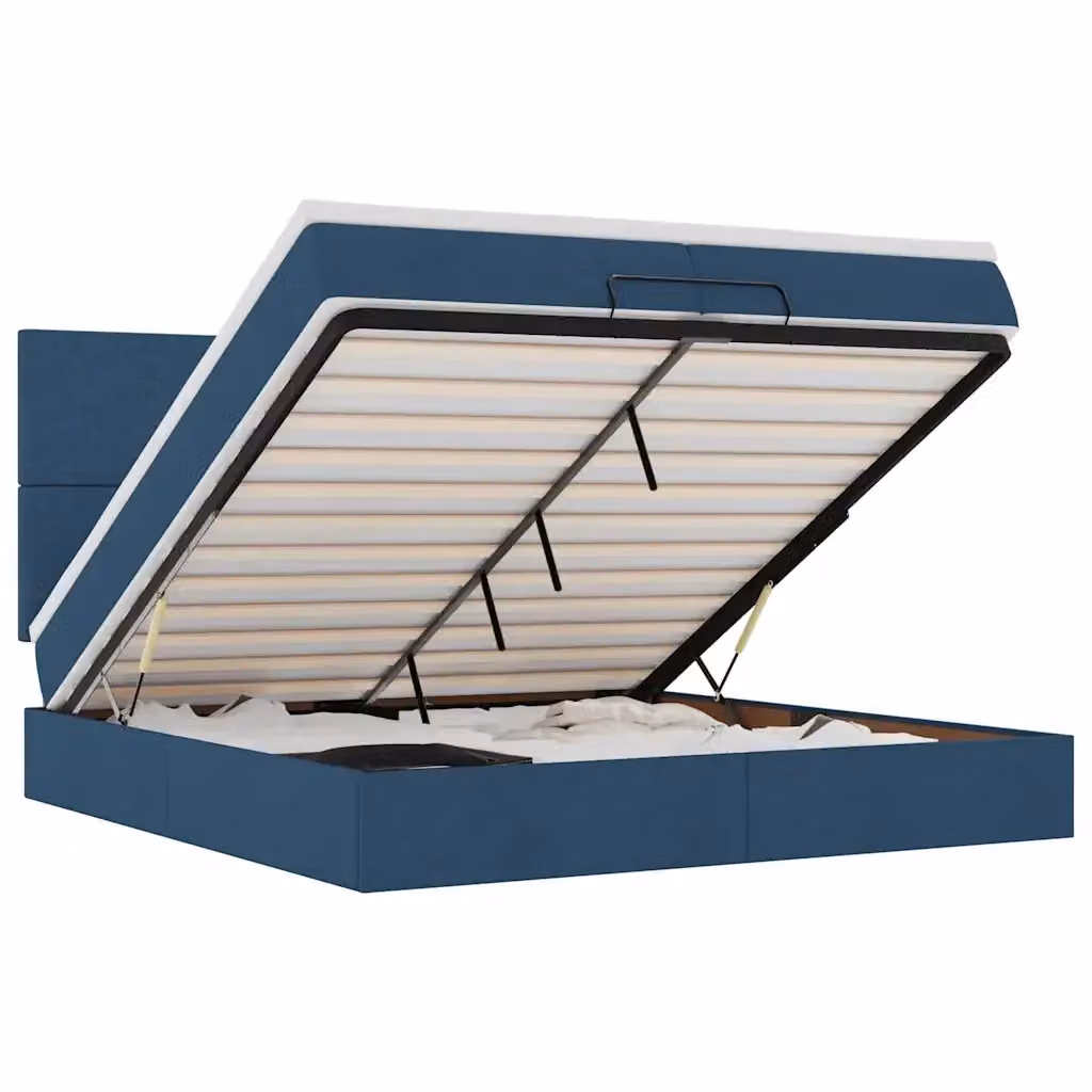 Letto con contenitore a sollevamento e illuminazione sottostante vidaXL, Blu e Bianco, L: 200 cm, P: 200 cm, H: 280 cm – 2