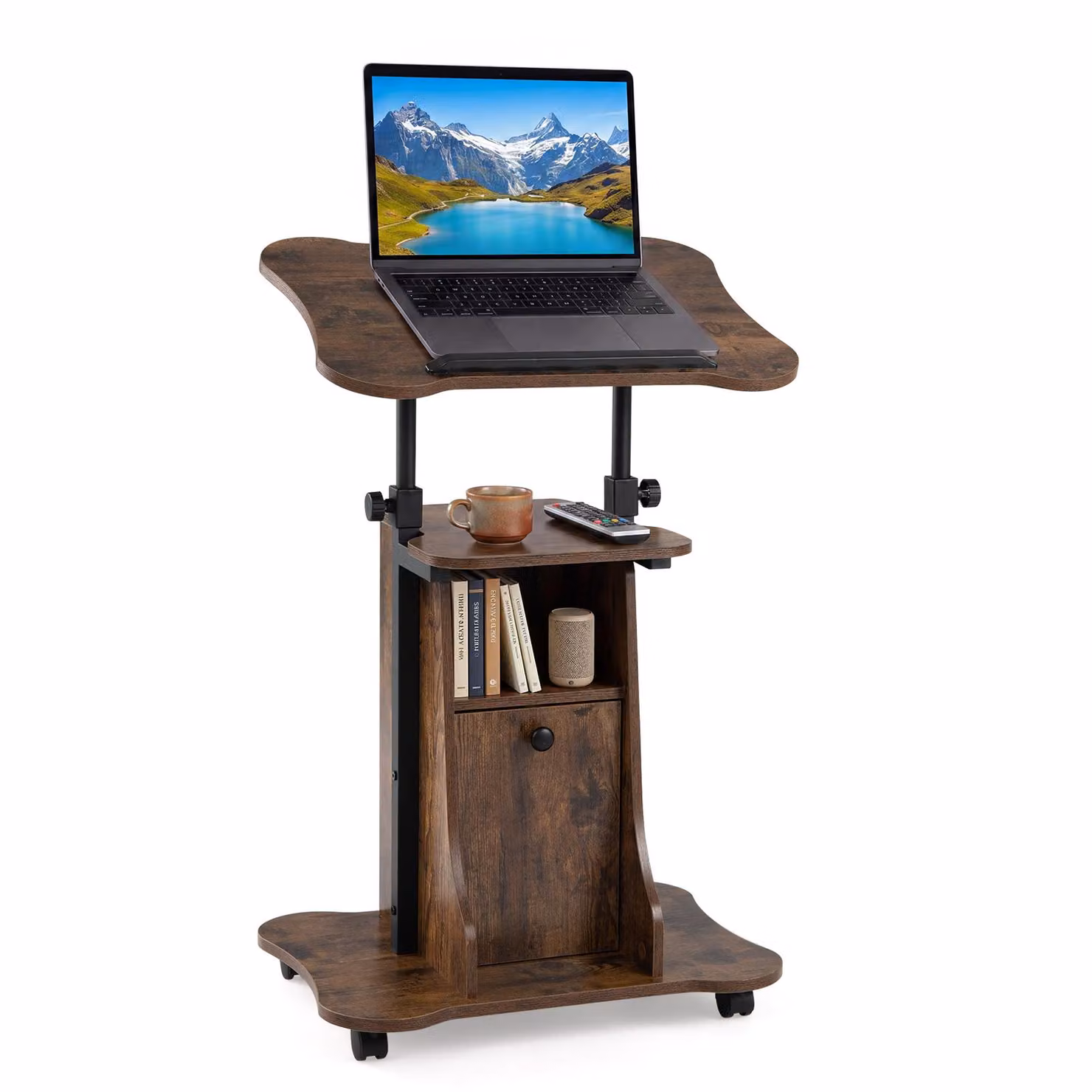 COSTWAY Scrivania mobile in piedi 55x40 cm, leggio regolabile in altezza con rotelle, piano d'appoggio inclinabile e scomparti aperti, scrivania per lavorare in piedi o seduti