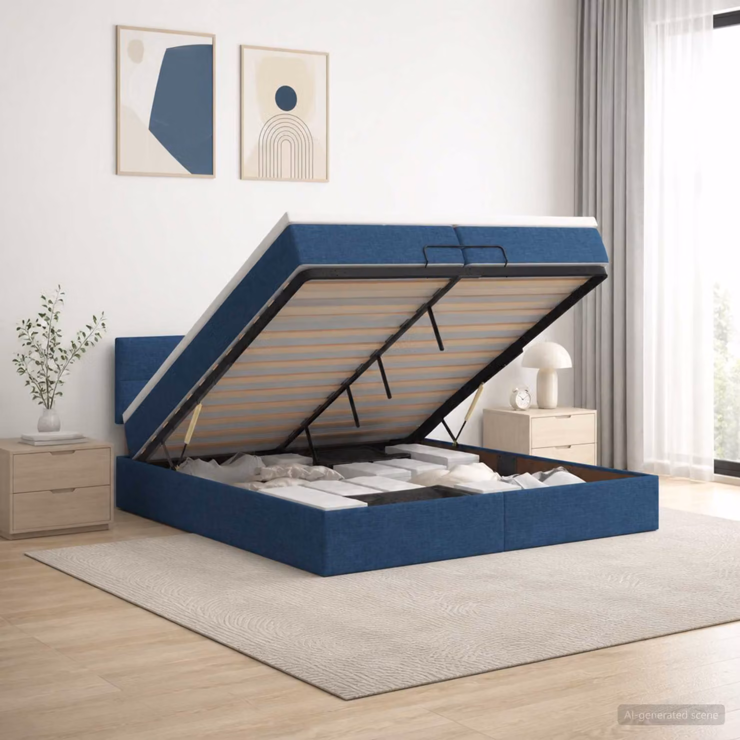 Letto ottomano con materasso vidaXL in tessuto blu L 200 x P 200 cm