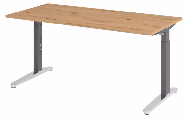 Scrivania bümö Serie XB - Dimensioni: 160 x 80 cm, Decorazione: rovere nodoso, Struttura: grafite/alluminio lucido