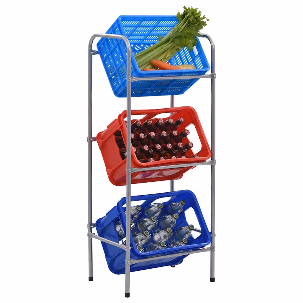 vidaXL Supporto con Ripiani per 3 Casse Argento L: 50 cm, P: 33 cm, H: 116 cm