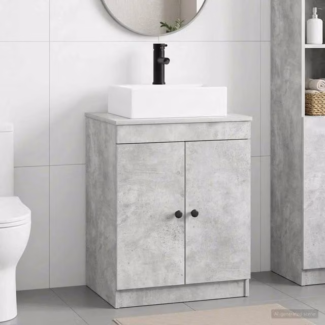 Set di mobili per il bagno moderno vidaXL in MDF Grigio con ante a battente e ripiani interni