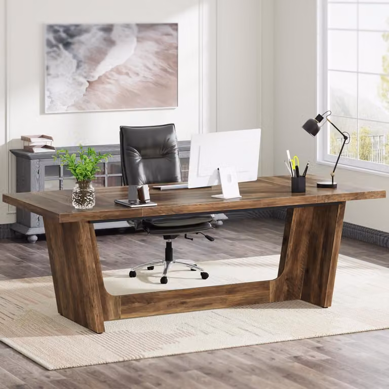 Scrivania, tavolo per computer, 180 x 79 x 75 cm, legno marrone rustico