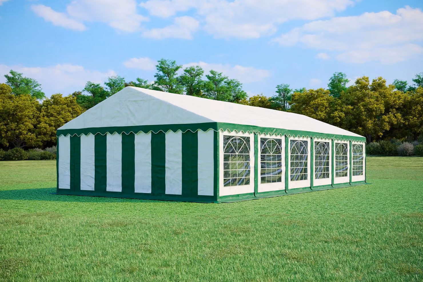 Tenda per eventi 6x12 metri, PVC PREMIUM, 500 g/m² - Verde e bianca