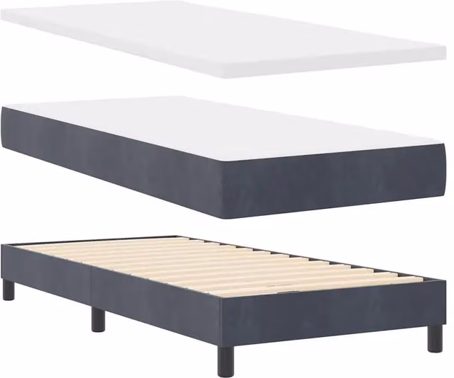 Letto singolo | Letto per adulti | Letto a Sorgente LED con led Grigio scuro 90 x 200 cm Velluto