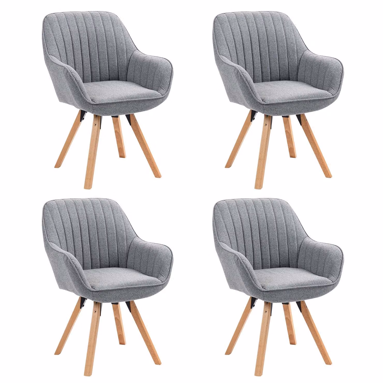 Meubles Cosy - Set di 4 comode sedie da pranzo in tessuto grigio con rotazione a 360° - CARSON