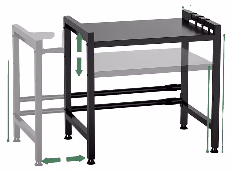 Ripiano per microonde, con ripiani regolabili, struttura in acciaio resistente, colore nero, a 2 livelli