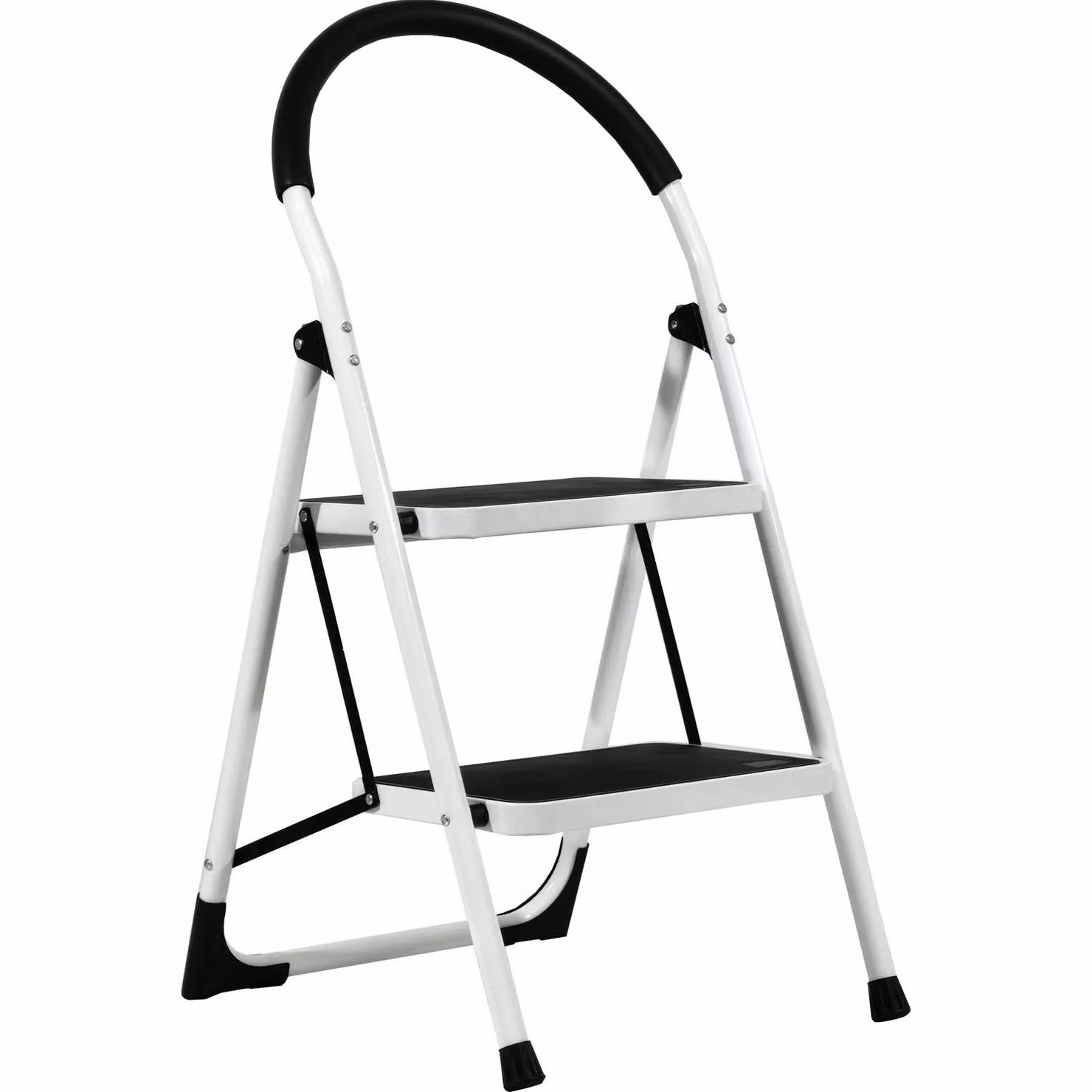 Sgabello richiudibile a 2 gradini High Soluzione Brico in metallo disponibile in bianco o nero, H: 90 cm, L: 48 cm, P: 48 cm