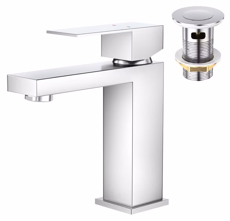 Miscelatore per lavabo con sistema di scarico a tappo automatico per bagno
