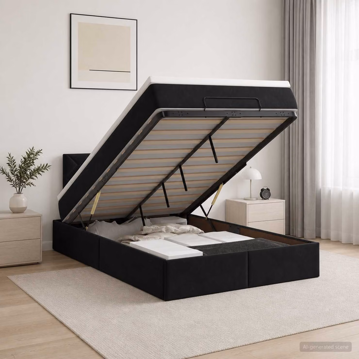 Letto ottomano con materasso vidaXL in velluto nero L/P/H: 120 x 200 x 88 cm