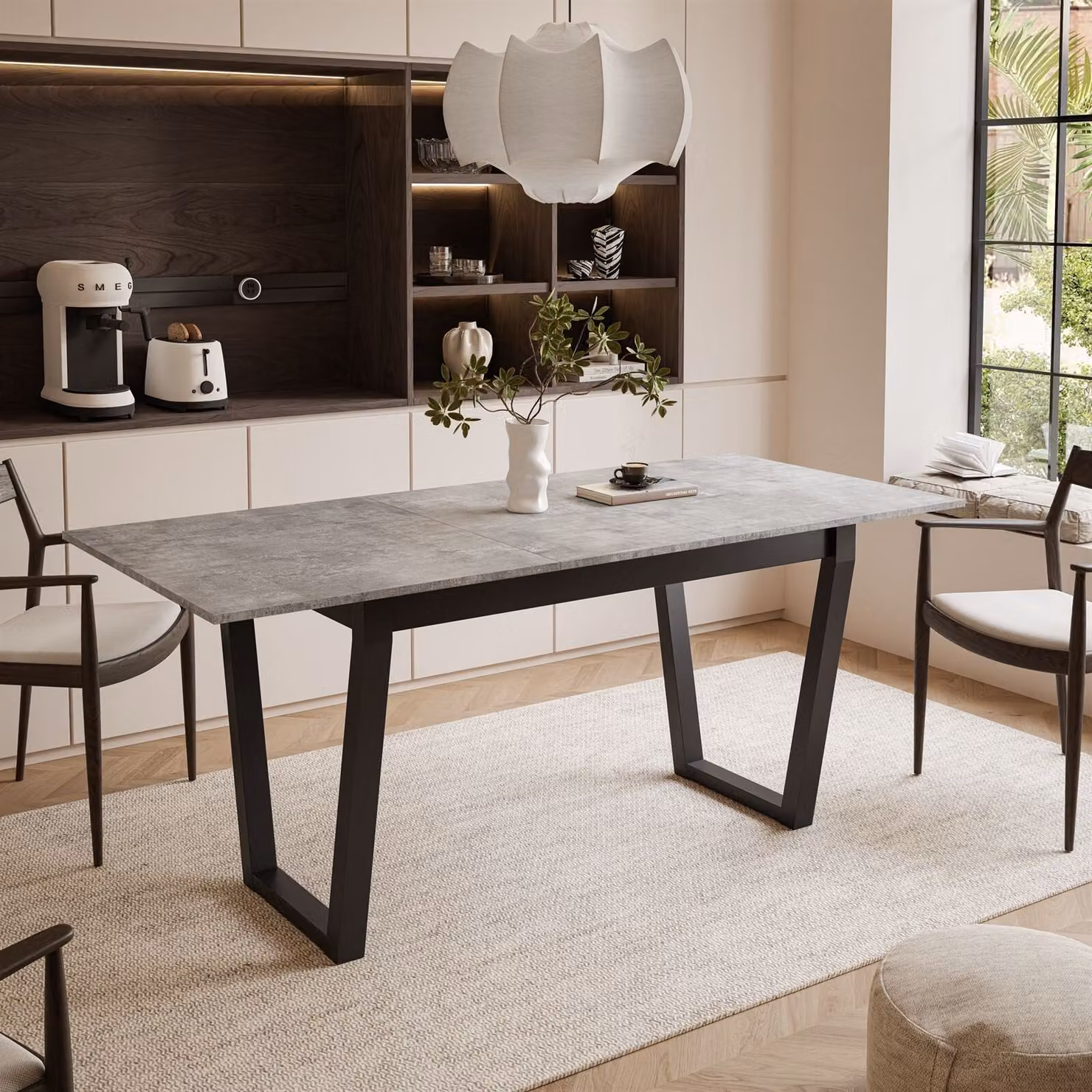 ARTON II tavolo allungabile 140 cm Bellato Grigio, metallo nero gambe a V