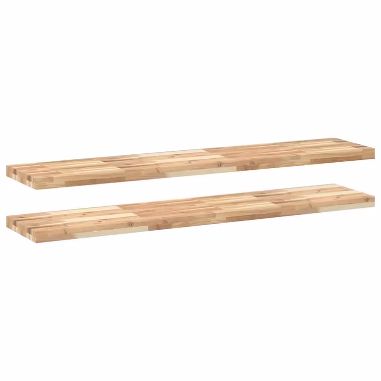 Set di 2 mensole da parete VIDAXL in legno di acacia non trattato, colore marrone, L 160 cm x P 30 cm x H 4 cm