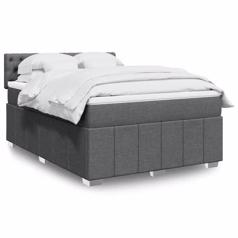 vidaXL Giroletto a Molle Ibrido con Materasso in Tessuto Grigio e Bianco, L/P/H: 160 x 200 cm