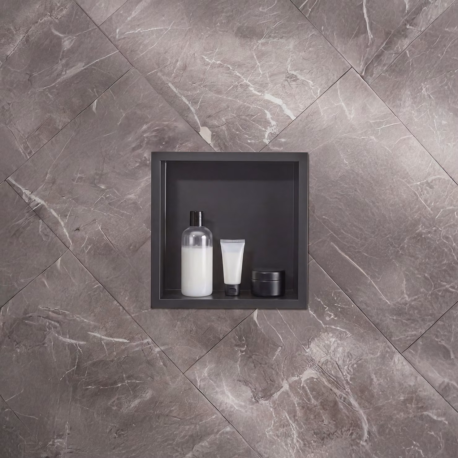 Nicchia Doccia a Muro per Bagno - 340mm - Quadrata con Mensola Portaoggetti - Nera