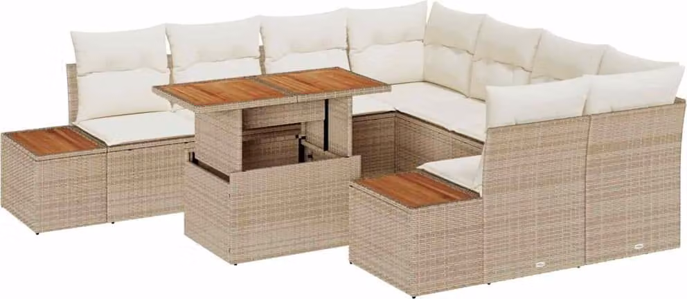 Set Divano da Giardino 9 pcs Beige Poly Rattan