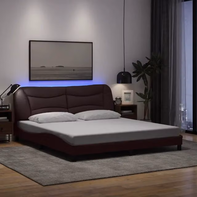 Giroletto moderno vidaXL Hvar in tessuto marrone con illuminazione LED e porta di ricarica USB, L/P/H: 200 x 180 x 218 cm
