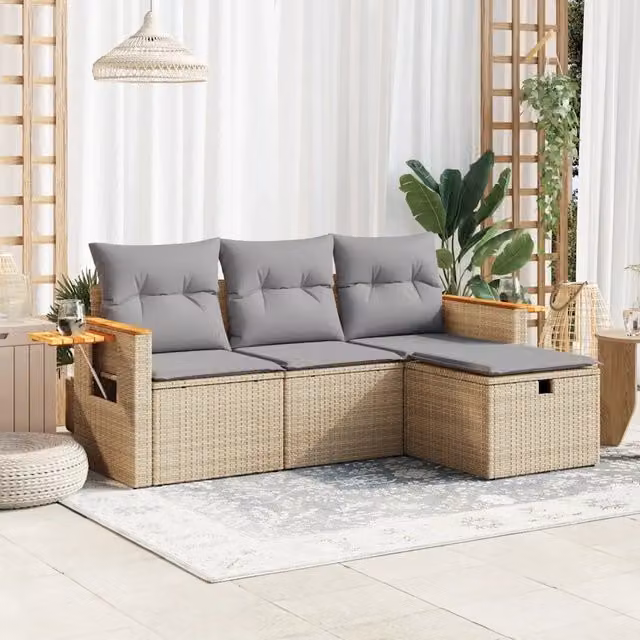 Set Divano da Giardino 4 pz con Cuscini Beige in Polyrattan 3325951
