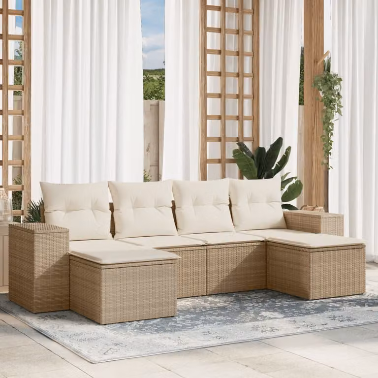vidaXL Set Divano da Giardino a L 6 pz con Cuscini Beige e Struttura in Metallo