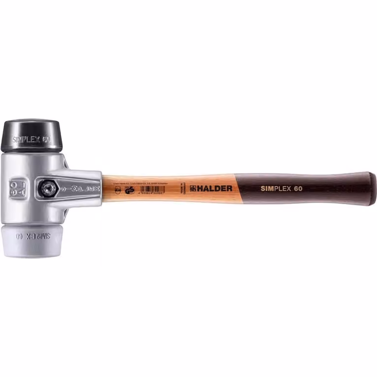 Mazza SIMPLEX soft-face con alloggiamento in alluminio e impugnatura in legno, Ø 60, composizione in gomma / TPE-mid