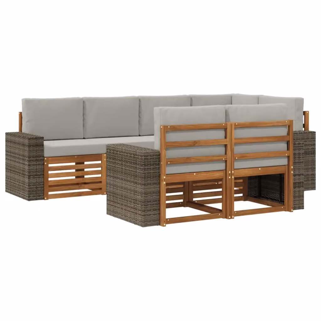 Set di divani da esterno a L vidaXL in legno di acacia con cuscini, beige e grigio – 2