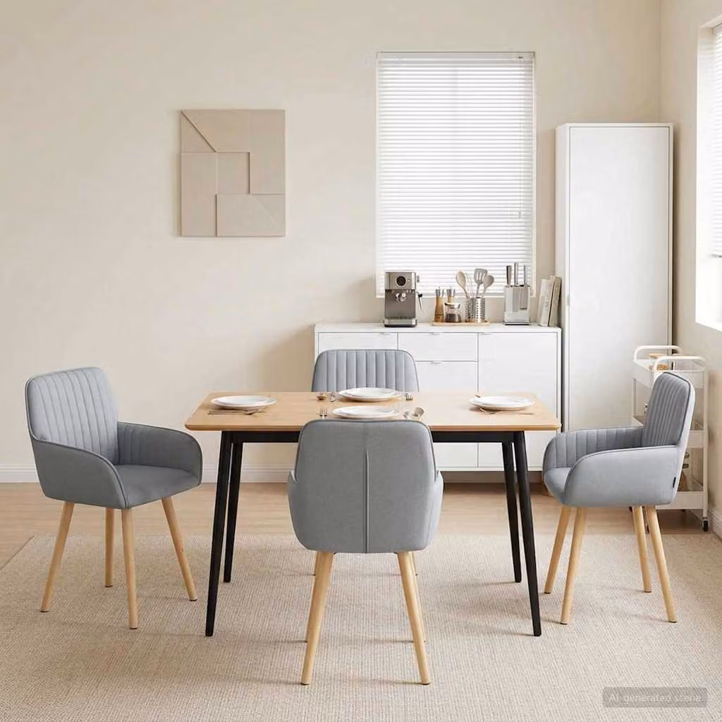 Set di 4 sedie da pranzo moderne vidaXL in tessuto grigio e legno, L: 56,5 cm, P: 50 cm, H: 87,5 cm