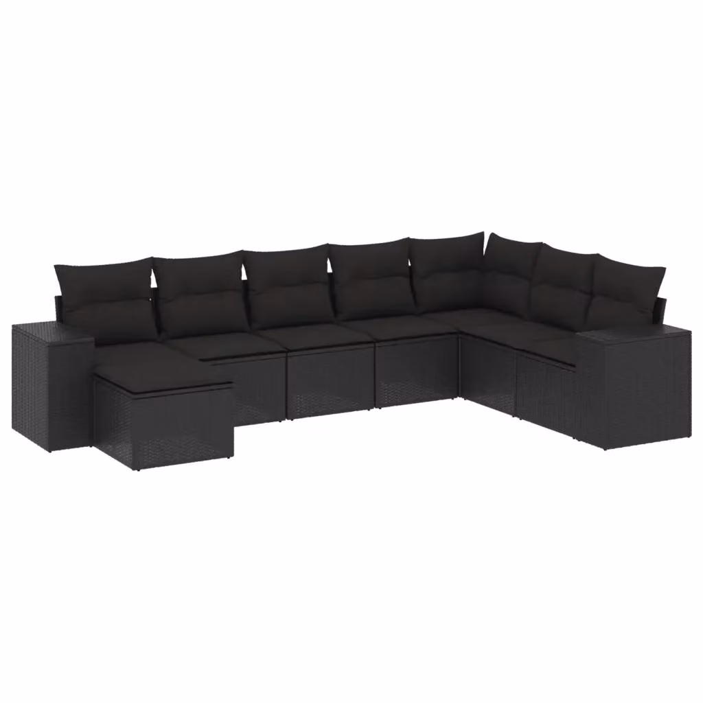 vidaXL Set Divani da Giardino a L con Cuscini 8 pz Nero in Polyrattan – 2
