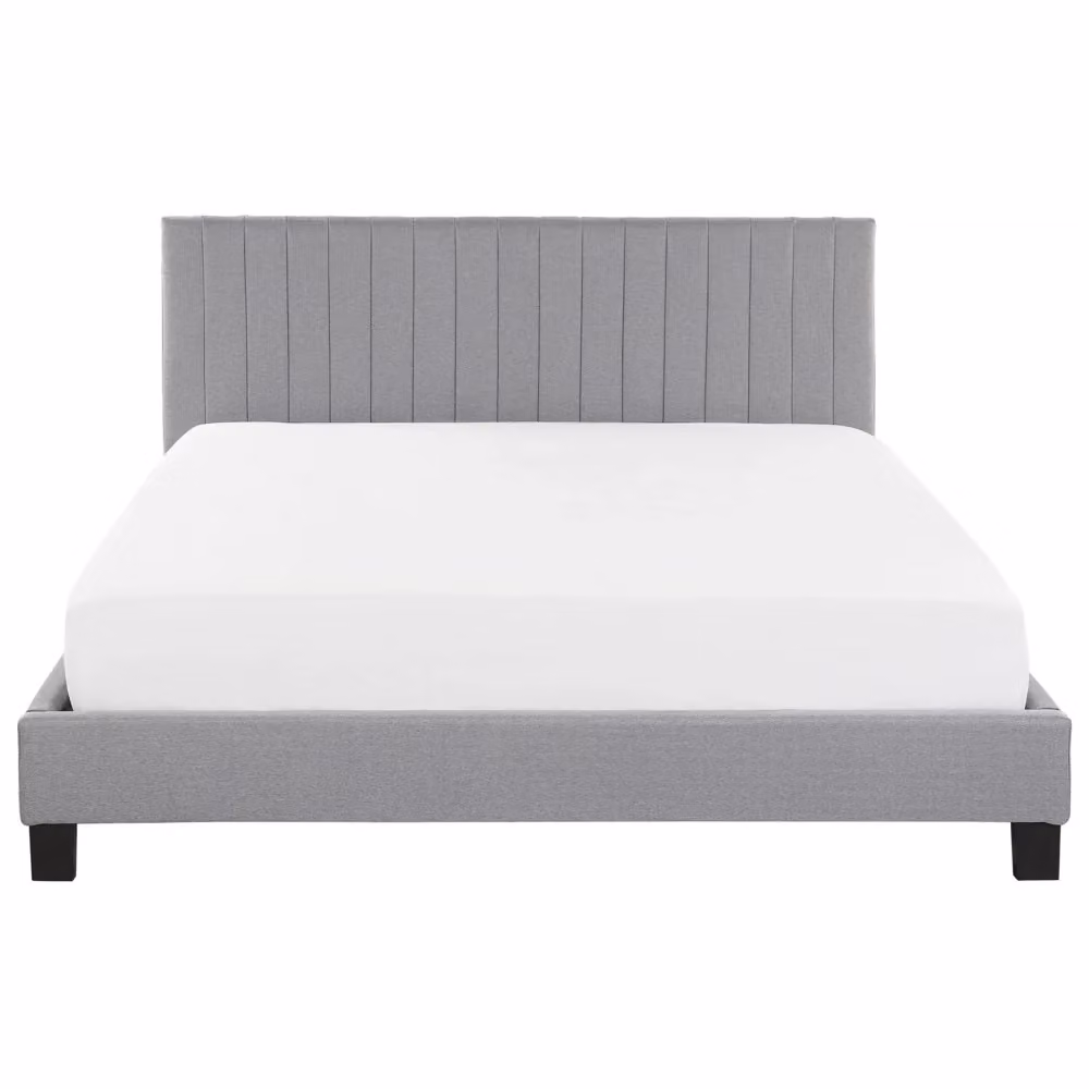 Letto Beliani moderno con rivestimento in tessuto grigio e testiera a doghe L/P/H: 215 x 180 x 191 cm – 2