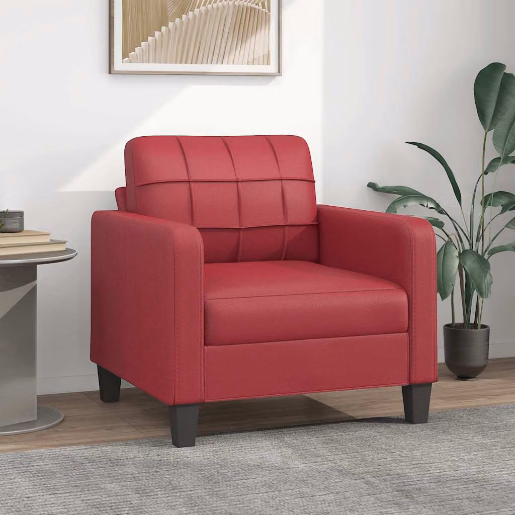 Poltrona moderna vidaXL in similpelle rossa con braccioli e struttura in metallo