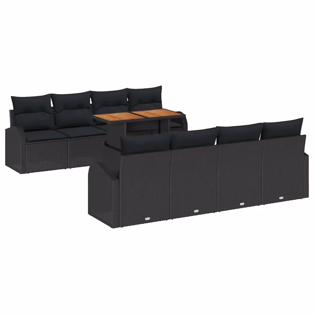 Set Divano da Giardino vidaXL 7 pz in Polyrattan e Legno di Acacia Nero – 2