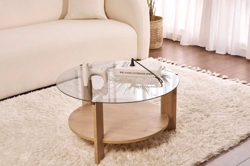 Tavolo basso quadrato Habitat in legno di quercia e vetro, colore marrone e trasparente, L/P/H: 75 x 75 x 40 cm – 2