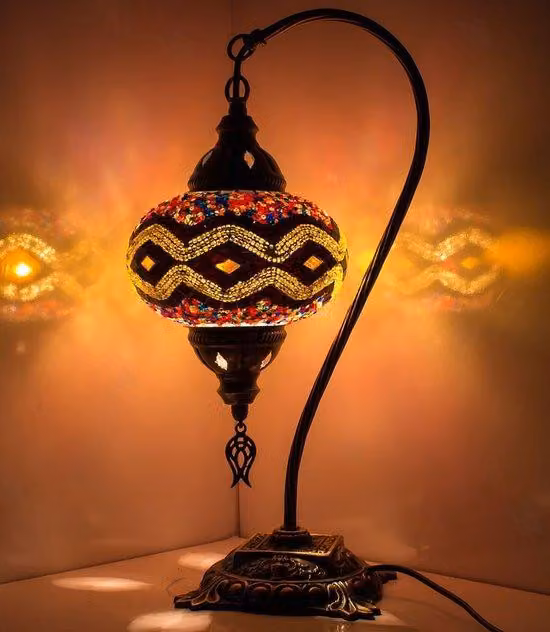 Lampada da tavolo turca realizzata a mano in stile ad arco, multicolore - Lampada mosaico orientale, altezza 43 cm