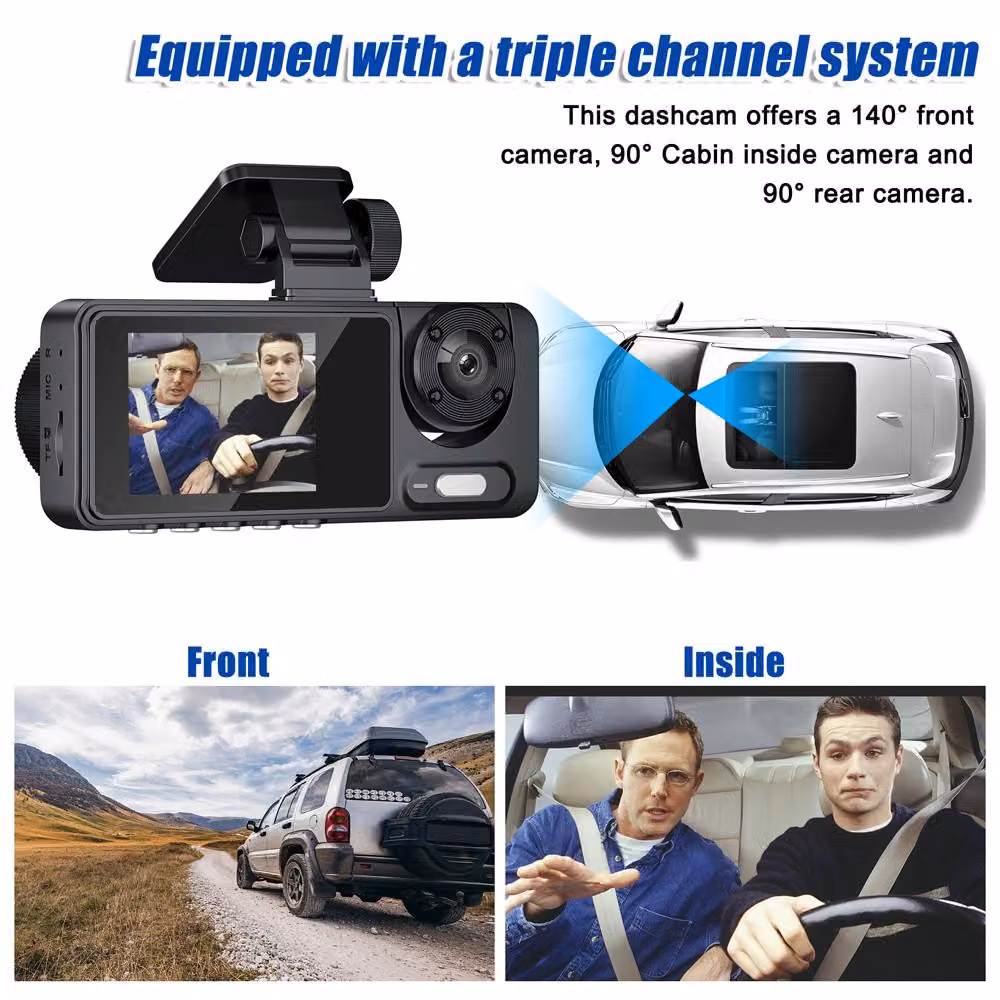 Dashcam a 3 telecamere, multilingue, immagini nitide, da montare sullo specchietto retrovisore dell'auto, registrazione video, videocamera, telecamera grandangolare, registratore, sicurezza in auto durante la guida