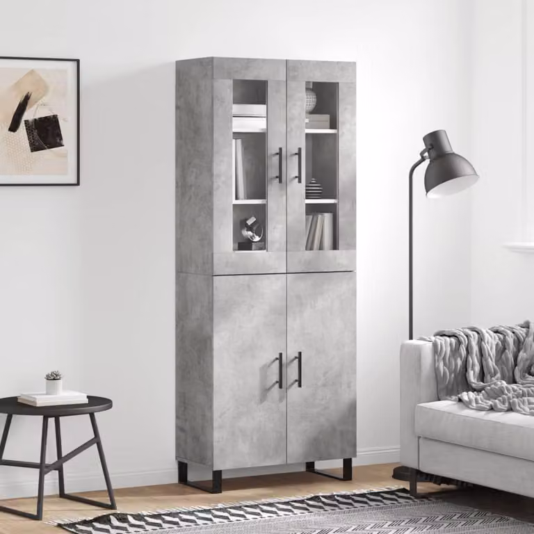 Credenza moderna vidaXL in legno e metallo, colore grigio cemento, L: 69,5 cm, P: 34,0 cm, H: 180,0 cm