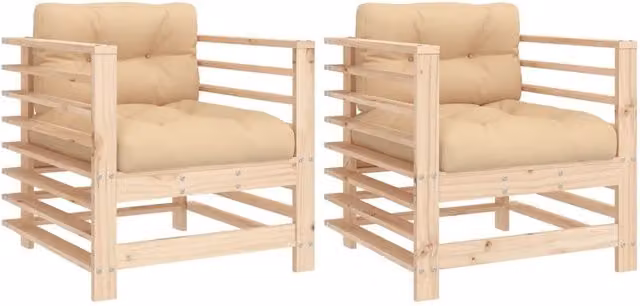 Sedie da Giardino con Cuscini 2 pz | Sedie da Esterno Legno Massello di Pino