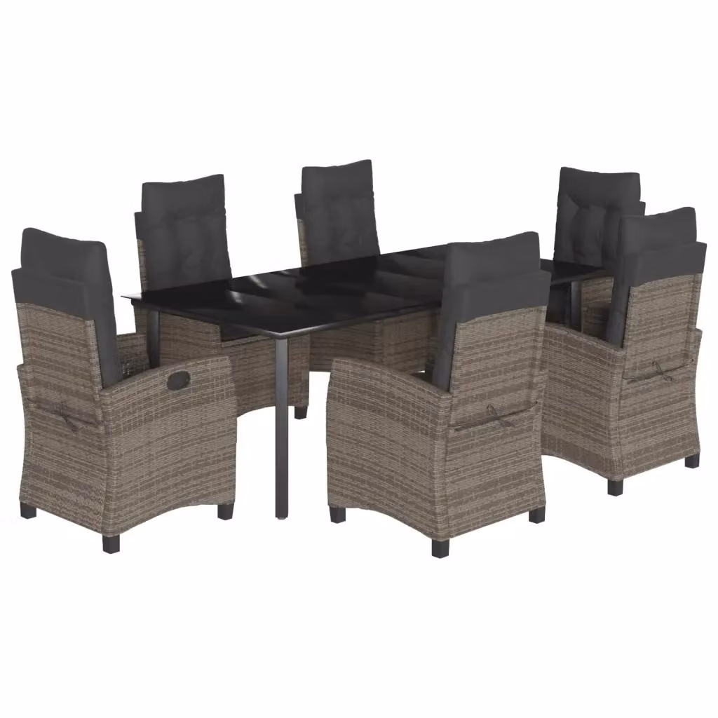 Set da pranzo da giardino vidaXL in polyrattan grigio e nero con tavolo in vetro e 7 pezzi – 2