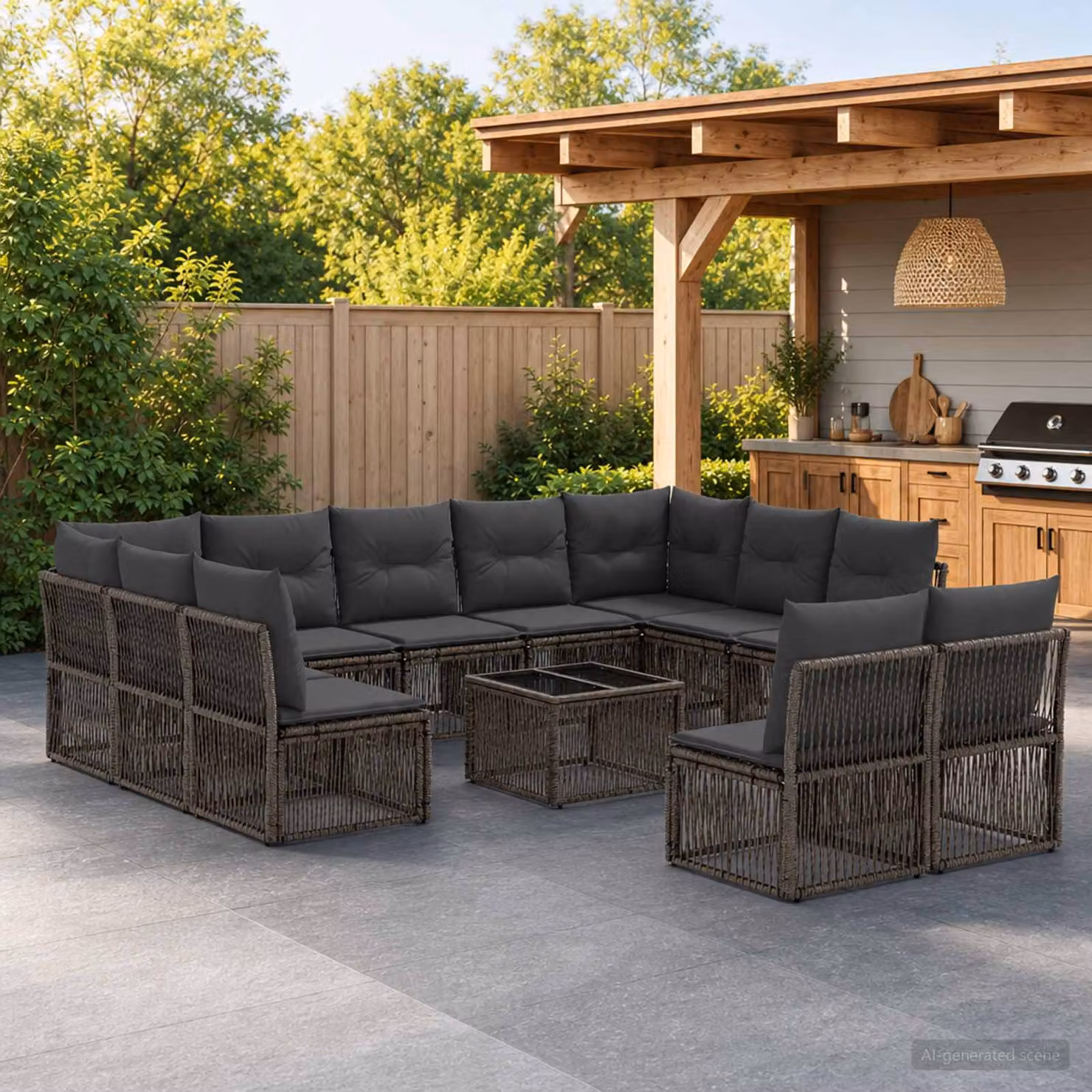 Set Divano da Giardino vidaXL 12 pz Grigio con Tavolino e Cuscini Imbottiti in Polyrattan e Metallo