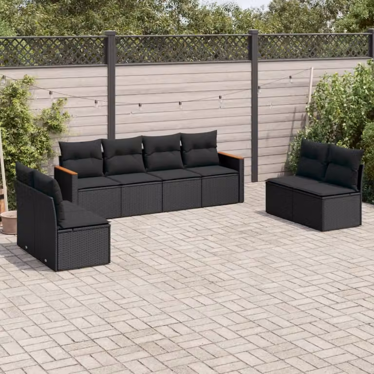 Set di Divani da Giardino vidaXL in Polyrattan Nero con 8 Cuscini e Struttura in Acciaio Verniciato a Polvere