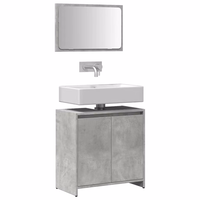 Set Mobili da Bagno Moderno vidaXL in Legno e Vetro Grigio Opaco composto da Base Lavabo e Armadietto Specchio a Parete
