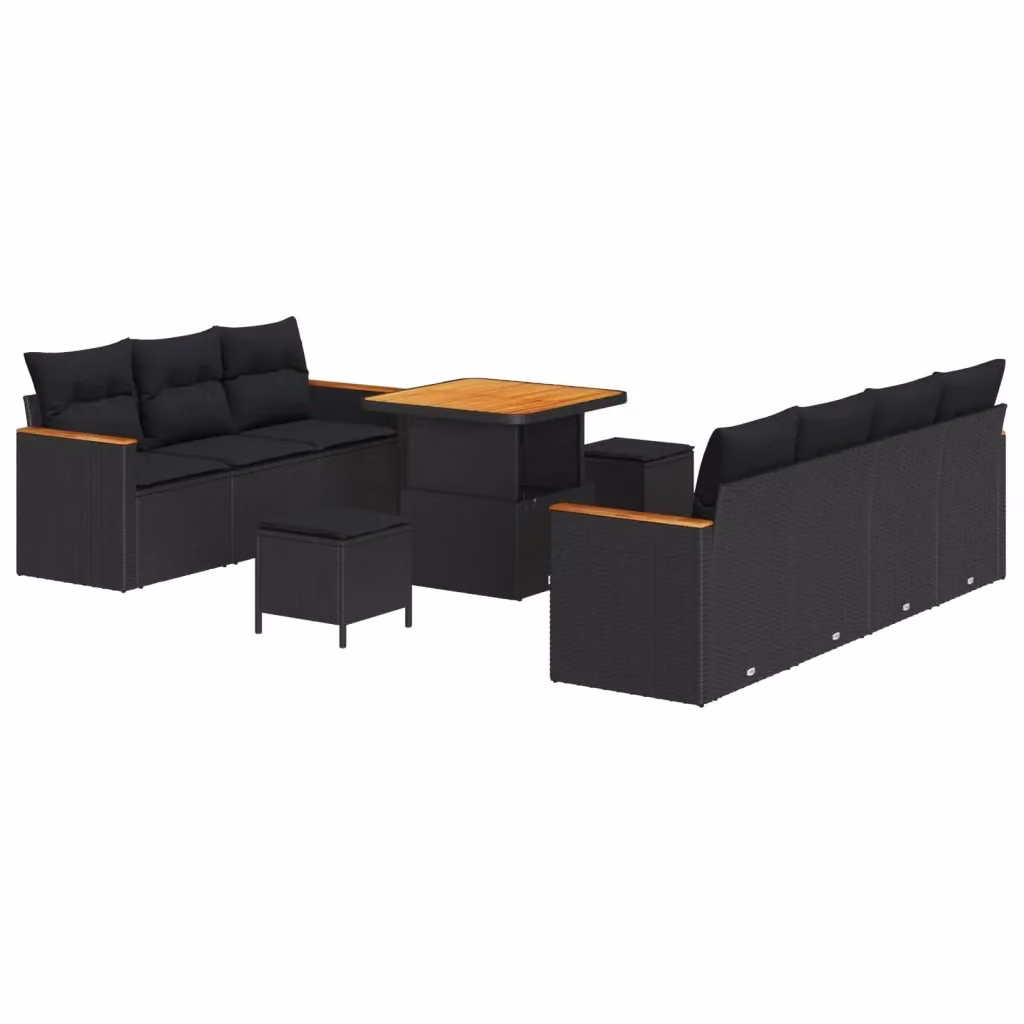 Set Divano da Giardino Moderno vidaXL in Polyrattan Nero con Cuscini e Tavolino da Esterno – 2