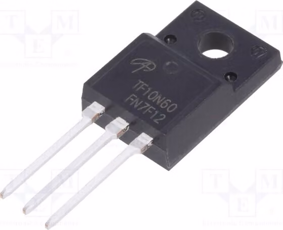 1 x Transistor: MOSFET a canale N, unipolare, 6,4A, 600V, modello F AOTF10N60, transistor a canale N per montaggio su circuito stampato