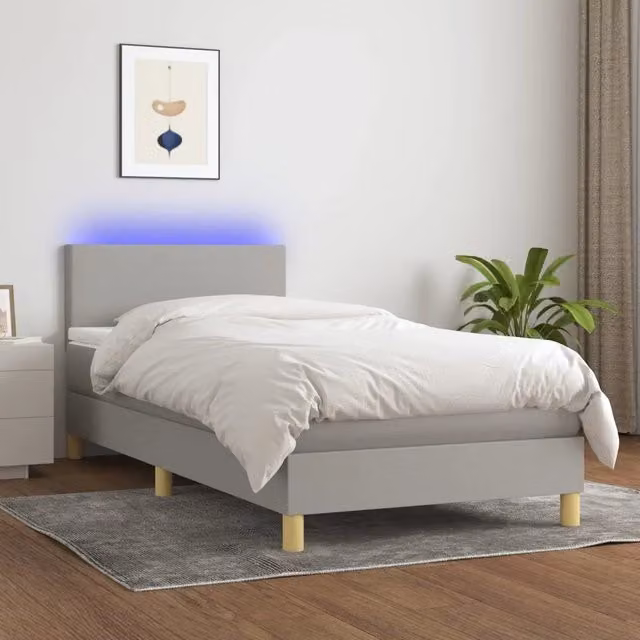 Letto a Molle Materasso e LED-Struttura Letto con Materasso Grigio Chiaro 90x190 cm Tessuto 135128