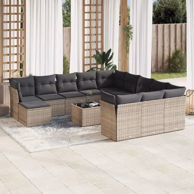 Set di divani da giardino VIDAXL in polyrattan grigio con cuscini, 13 pezzi