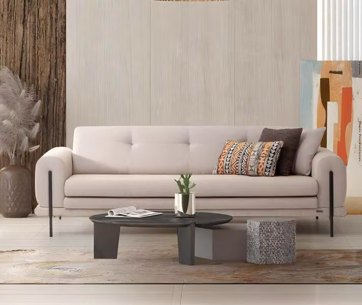 Couch Dreisitzer Sofa 3 Sitzer Weiß Stoffsofas Polstersofa Design