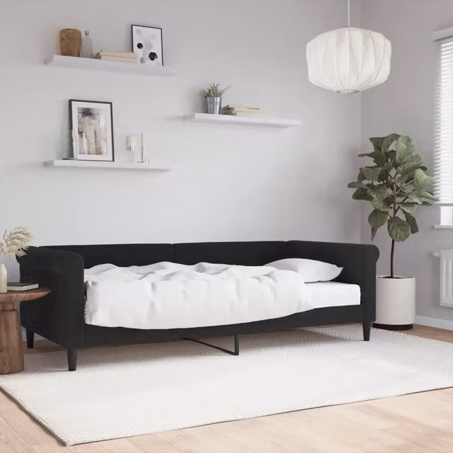Divano Letto con Materasso-Sofa Letto-Daybed Nero 90x200 cm in Velluto 378222