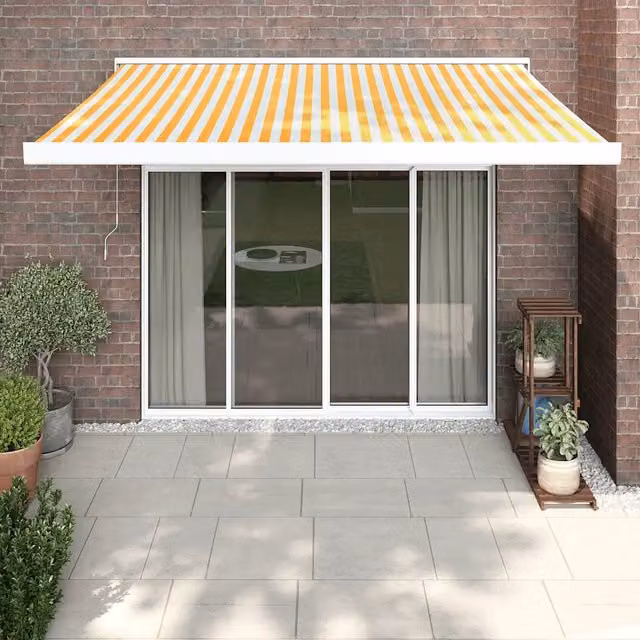 Tenda retrattile vidaxl con bracci pieghevoli in alluminio e tessuto in poliestere, colori giallo e bianco, L: 350 cm, P: 250 cm – 1